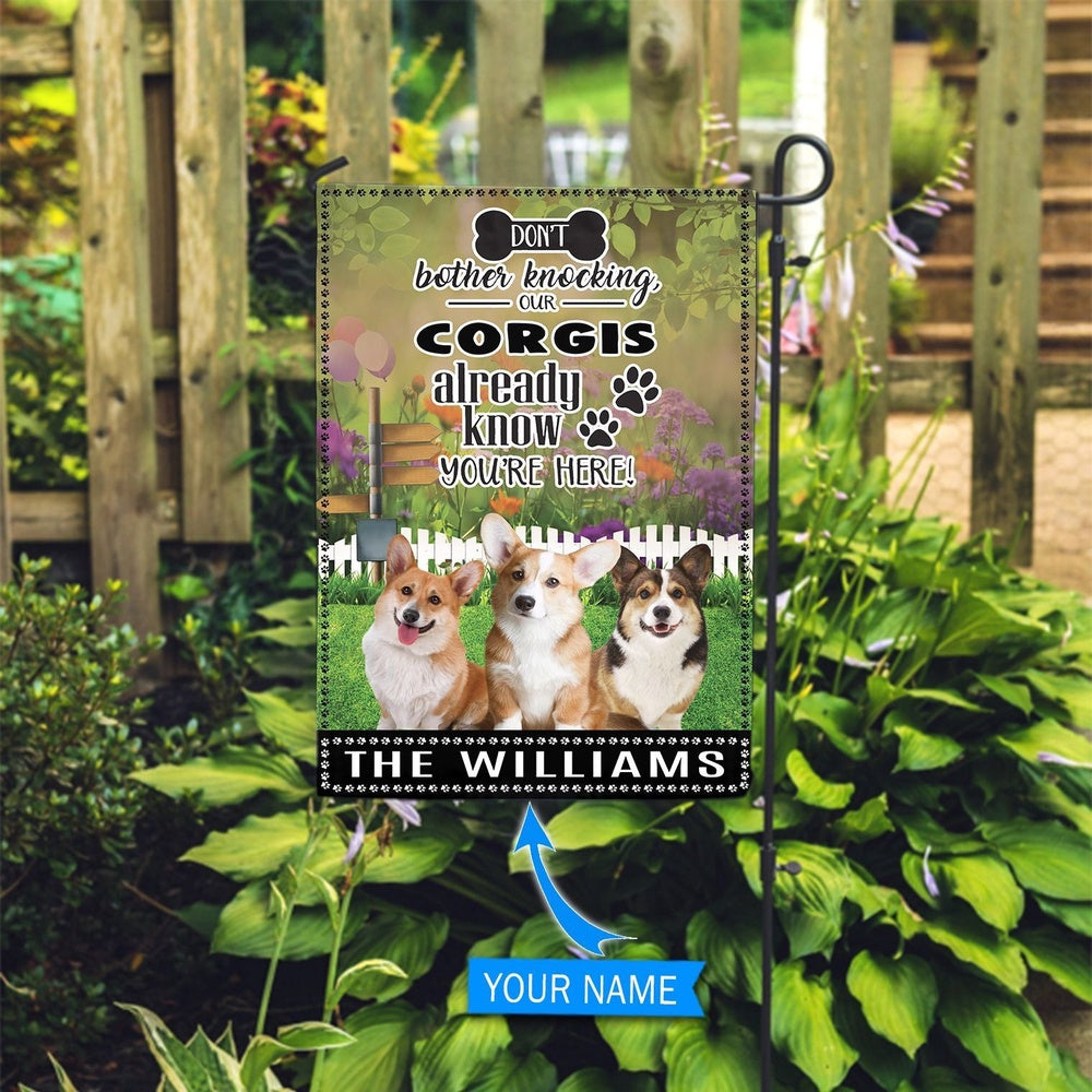 Personalized Dog Flags, Corgi Don't Bother Knocking Flag, Custom Dog Garden Flags, Garden Flags Dogs, Dog House Flags