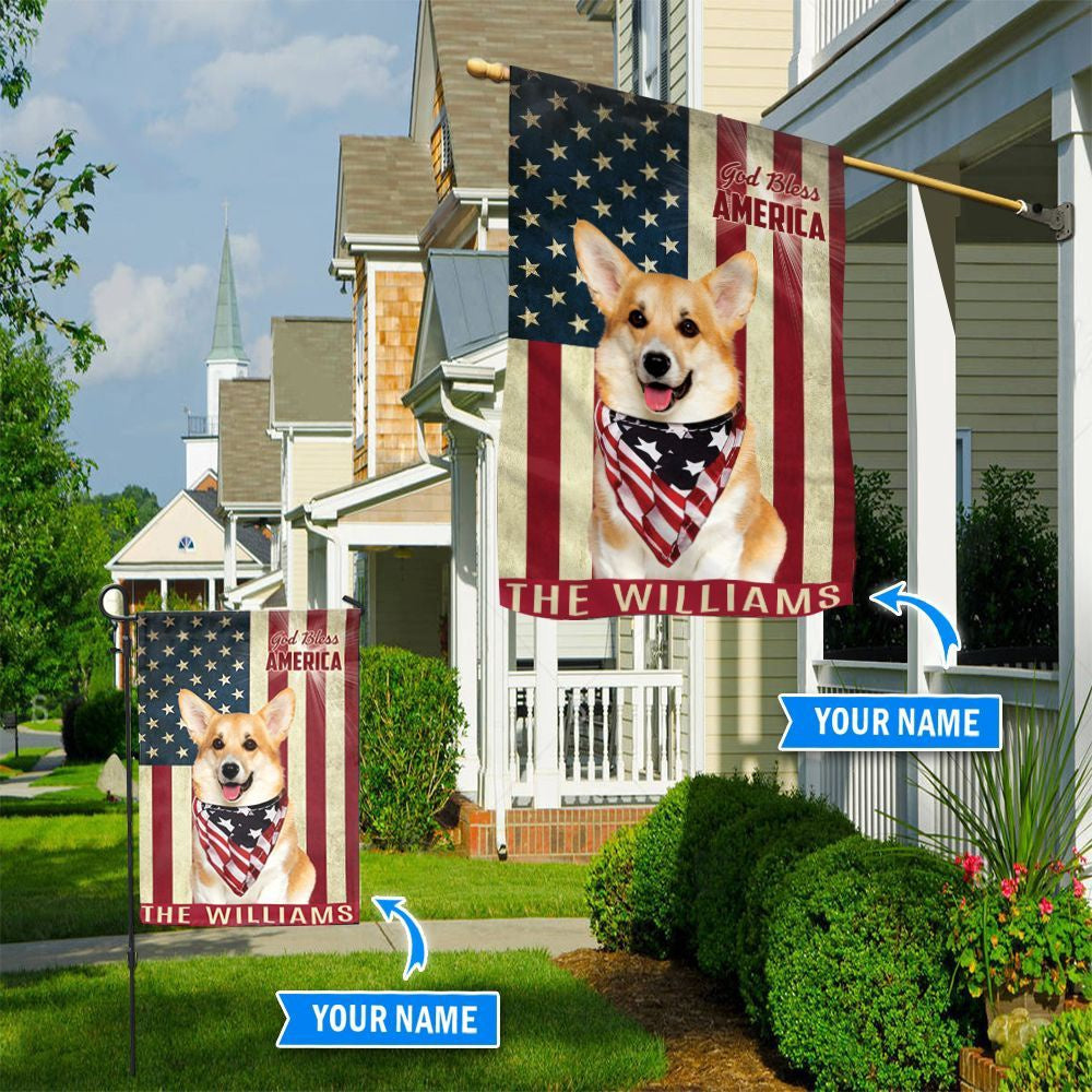 Personalized Dog Flags, Corgi God Bless America Flag, Custom Dog Garden Flags, Dog Flags Outdoor, Garden Flags Dogs, Dog House Flags