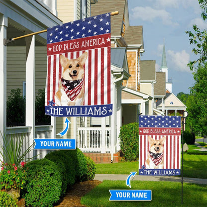 Personalized Dog Flags, Corgi God Bless America Flag, Custom Dog Garden Flags, Garden Flags Dogs, Dog House Flags