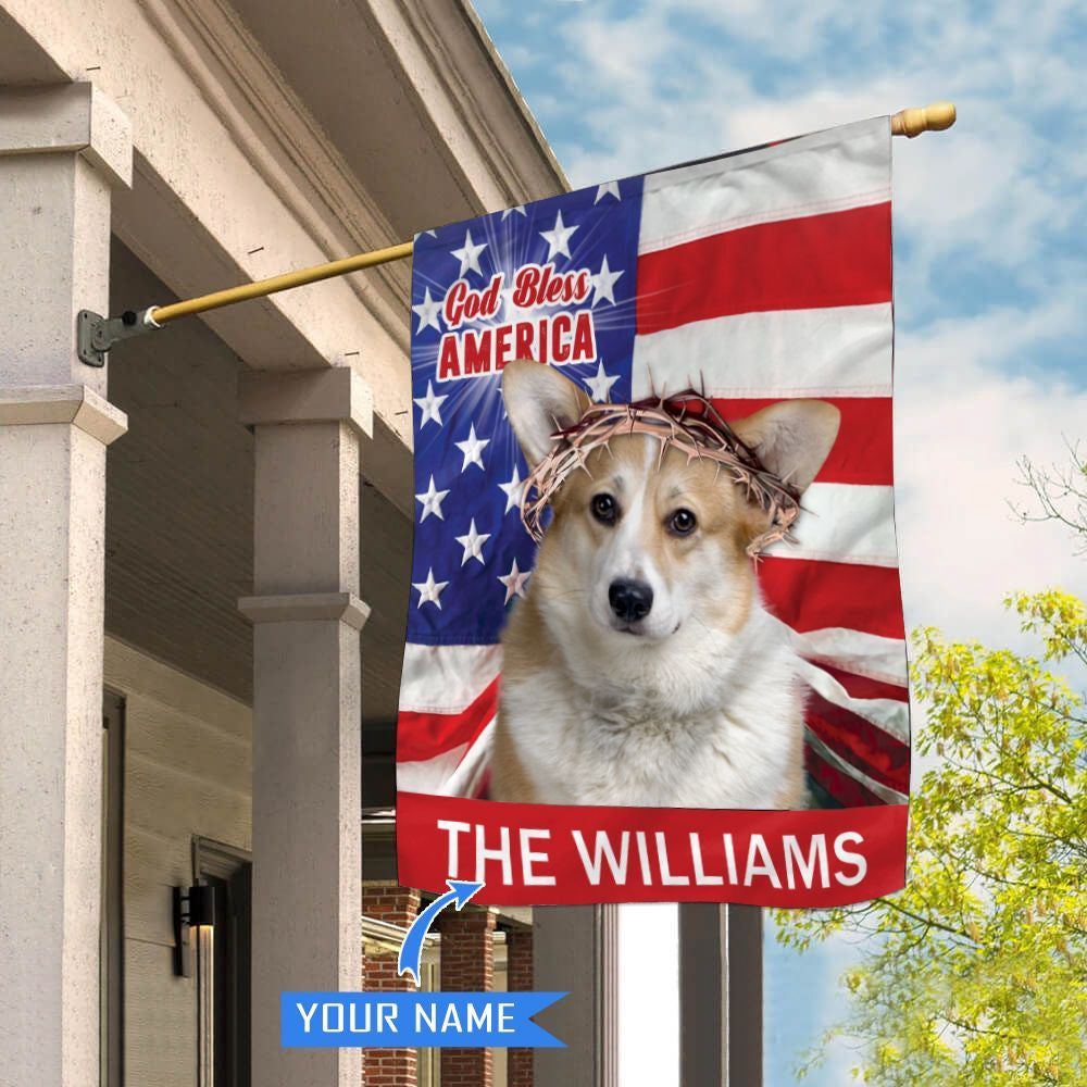 Personalized Dog Flags, Corgi God Bless America House Flag, Garden Flags Dogs, Dog House Flags