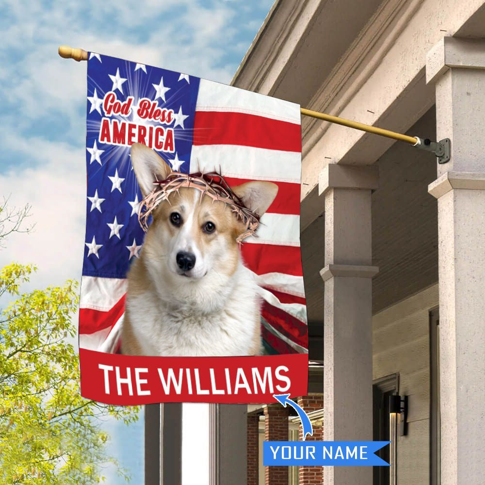 Personalized Dog Flags, Corgi God Bless America House Flag, Garden Flags Dogs, Dog House Flags