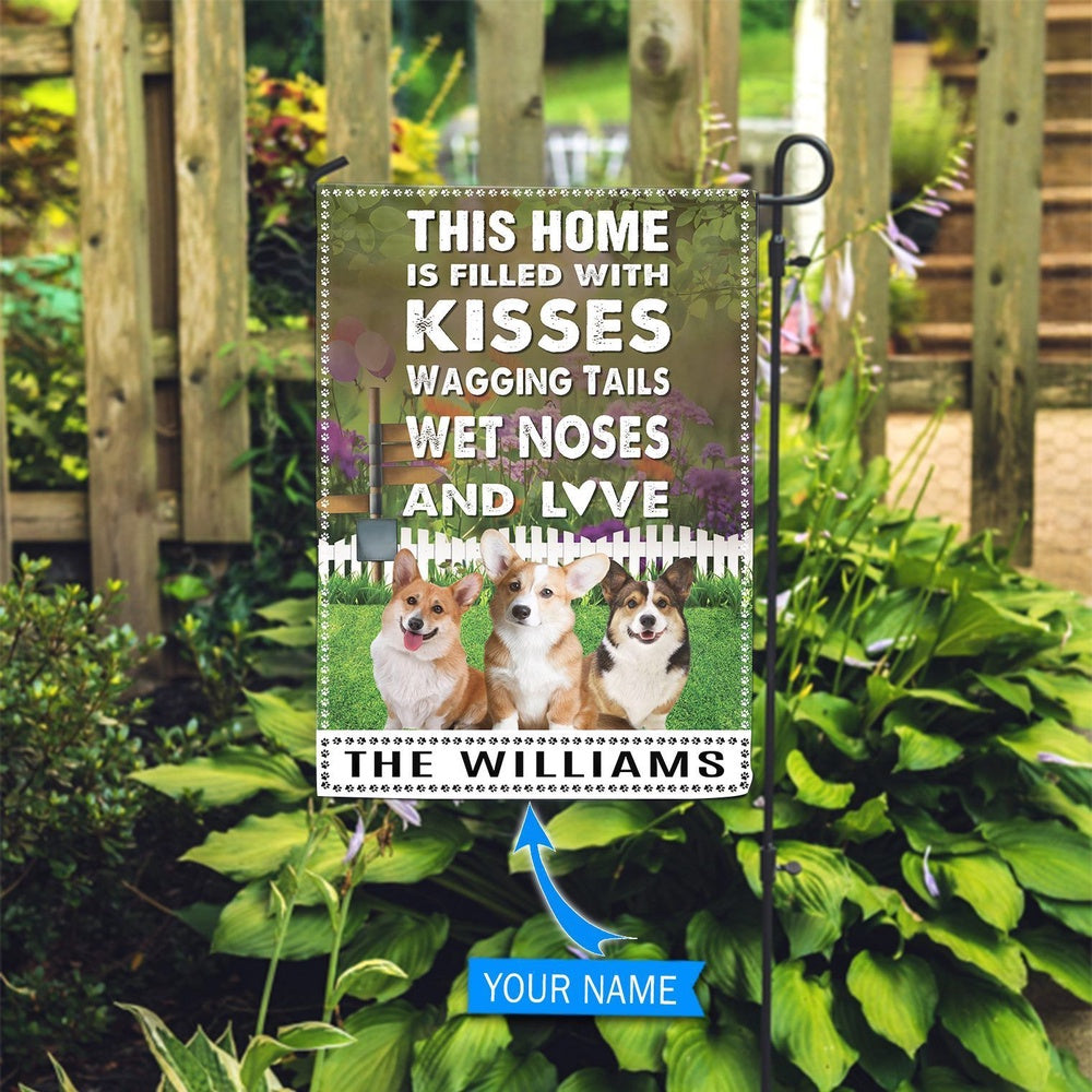 Personalized Dog Flags, Corgi This Home Is Filled With Kisses Flag, Custom Dog Garden Flags, Garden Flags Dogs, Dog House Flags