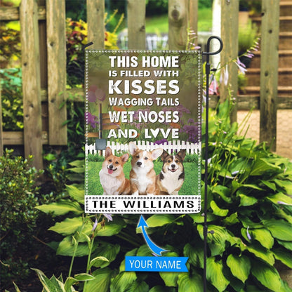 Personalized Dog Flags, Corgi This Home Is Filled With Kisses Flag, Custom Dog Garden Flags, Garden Flags Dogs, Dog House Flags