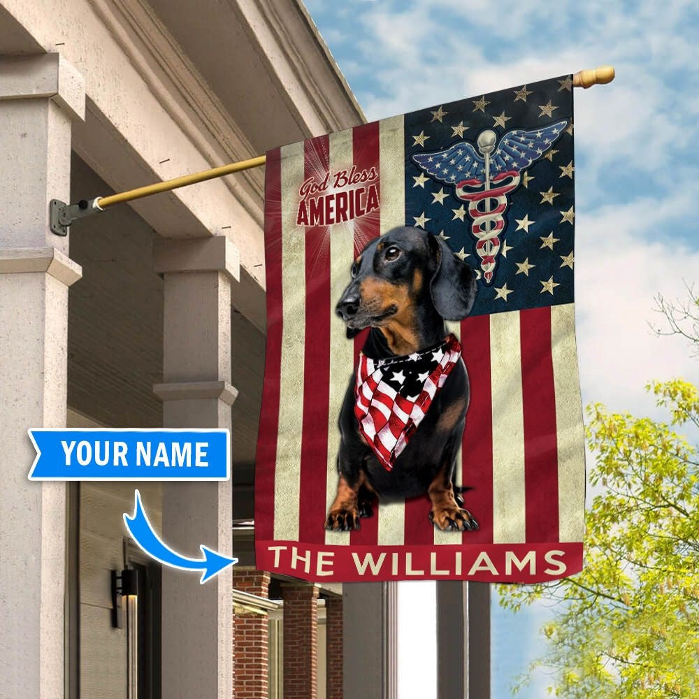 Personalized Dog Flags, Dachshund Black-Nurses- Flag, Custom Dog Garden Flags, Dog Flags Outdoor, Garden Flags Dogs, Dog House Flags