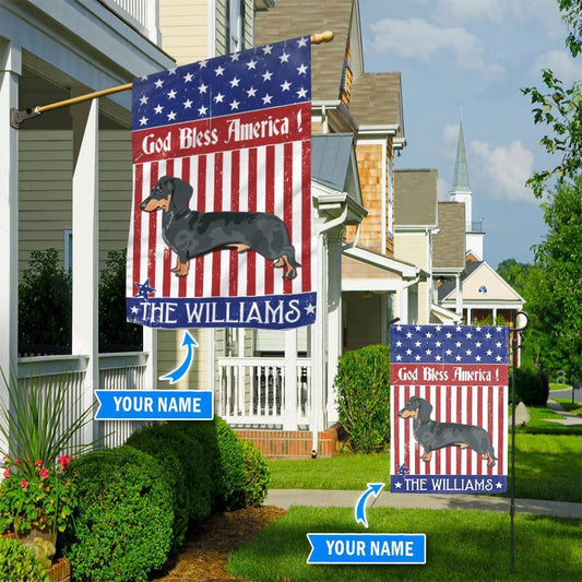 Personalized Dog Flags, Dachshund Black God Bless America Flag, Garden Flags Dogs, Dog House Flags
