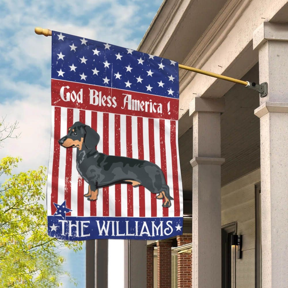 Personalized Dog Flags, Dachshund Black God Bless America Flag, Garden Flags Dogs, Dog House Flags