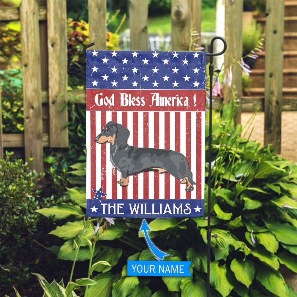 Personalized Dog Flags, Dachshund Black God Bless America Flag, Garden Flags Dogs, Dog House Flags