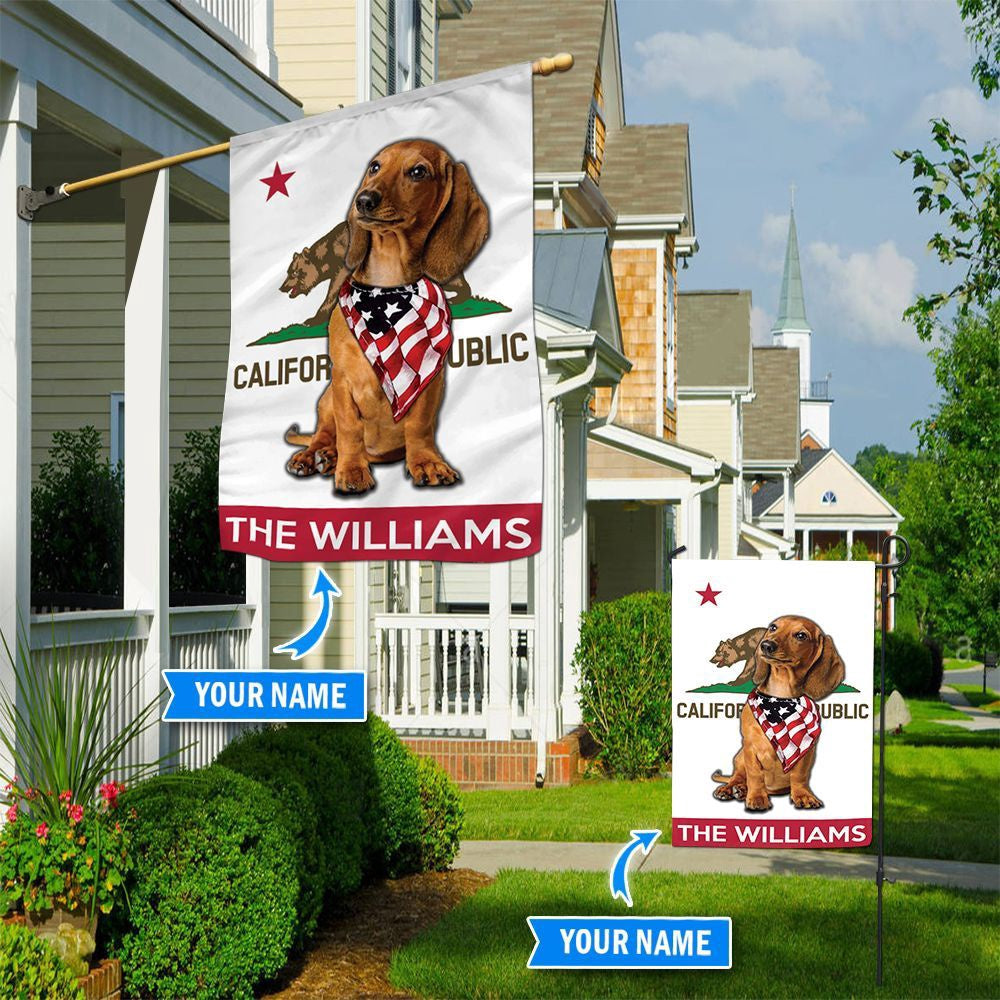 Personalized Dog Flags, Dachshund California Garden Flag, Custom Dog Garden Flags, Dog Flags Outdoor, Garden Flags Dogs, Dog House Flags