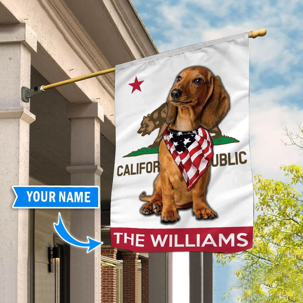 Personalized Dog Flags, Dachshund California Garden Flag, Custom Dog Garden Flags, Dog Flags Outdoor, Garden Flags Dogs, Dog House Flags