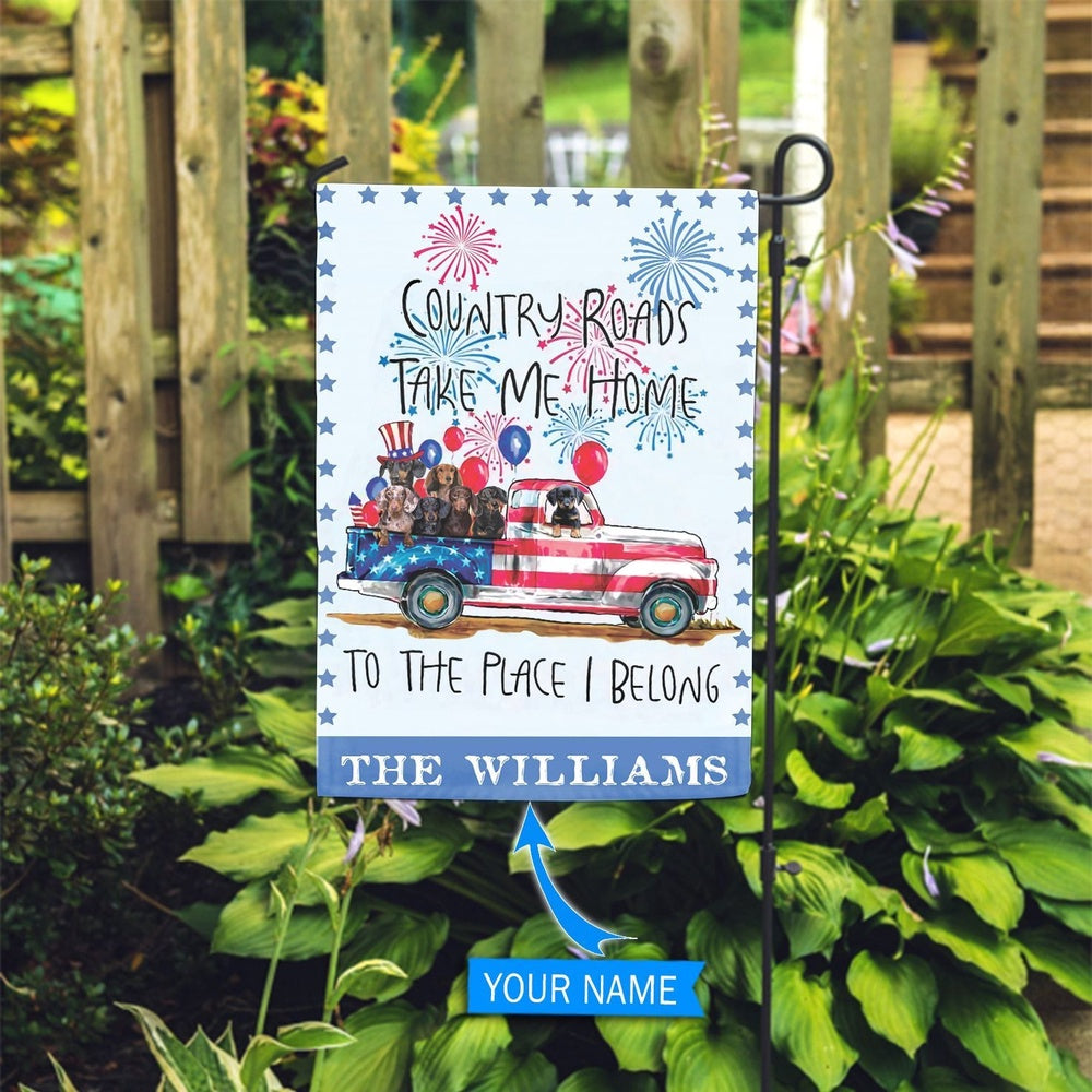Personalized Dog Flags, Dachshund Country Road Takes Me Home Custom Flag, Custom Dog Garden Flags, Garden Flags Dogs, Dog House Flags