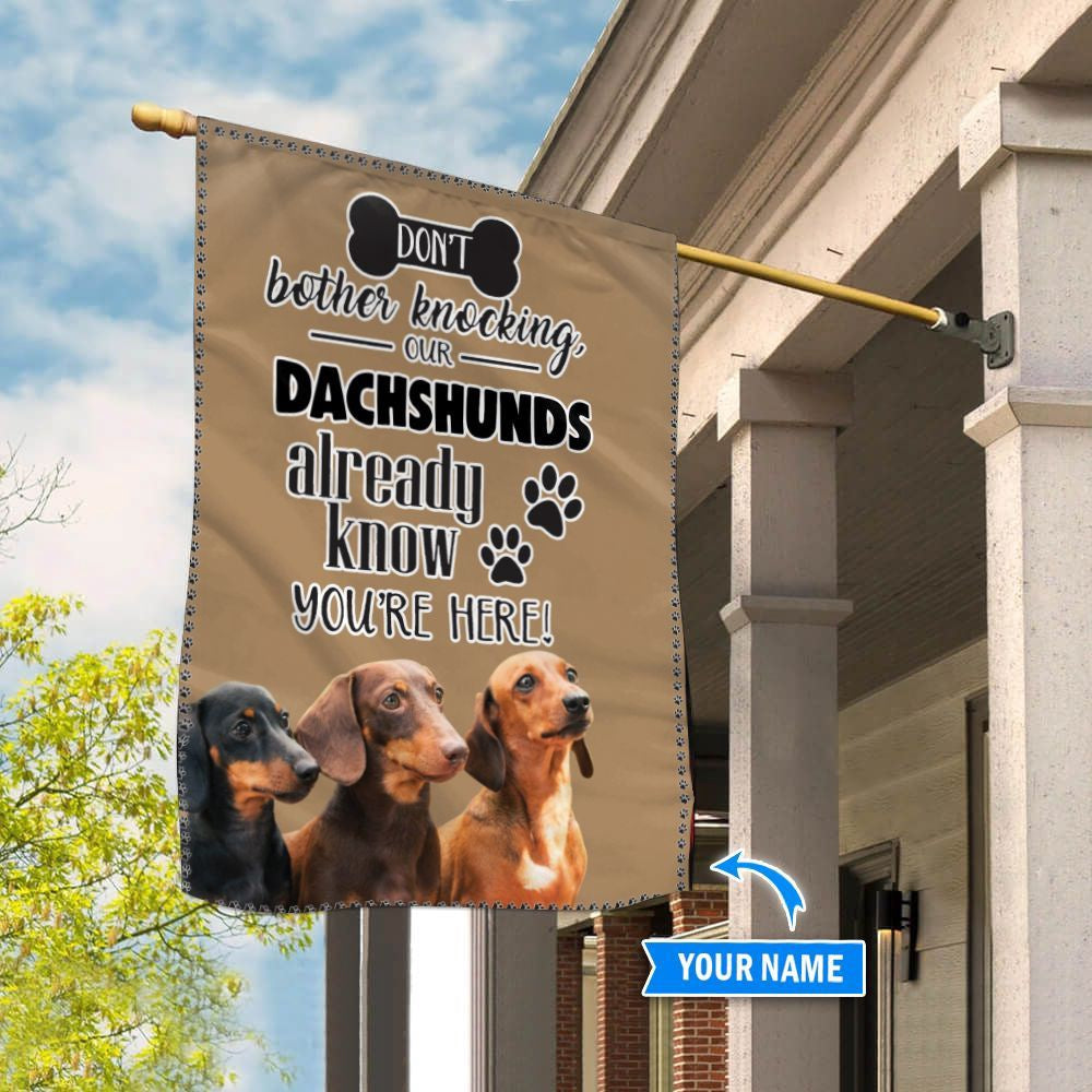 Personalized Dog Flags, Dachshund Don't Bother Knocking Custom Garden Flag, Custom Dog Garden Flags, Garden Flags Dogs, Dog House Flags