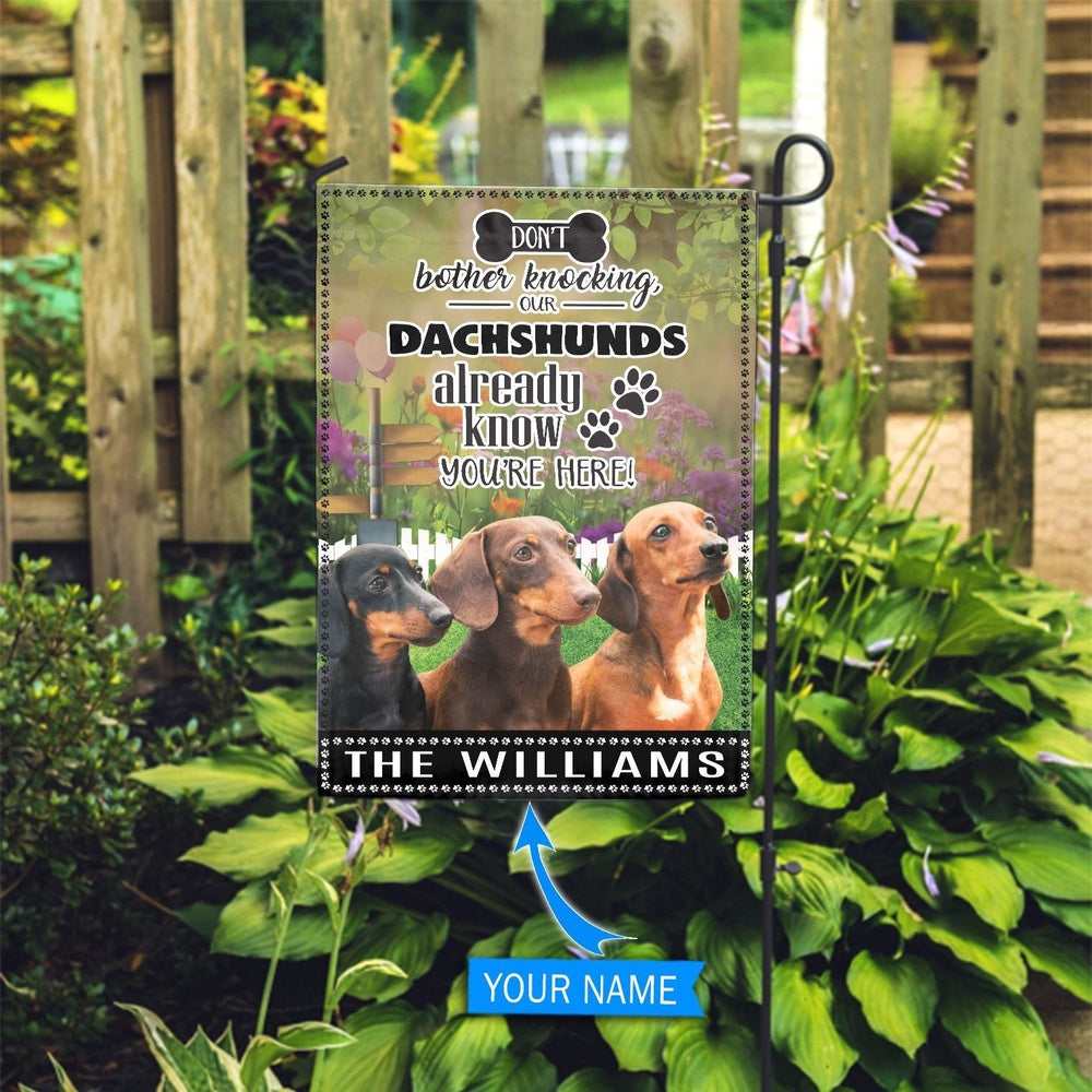 Personalized Dog Flags, Dachshund Don't Bother Knocking Flag, Custom Dog Garden Flags, Garden Flags Dogs, Dog House Flags
