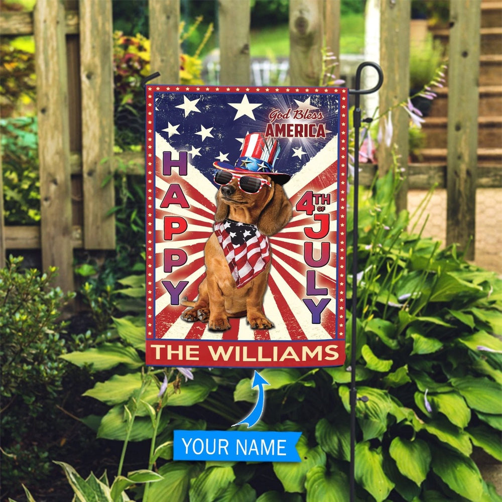 Personalized Dog Flags, Dachshund  God Bless America, 4th Of July Flag, Custom Dog Garden Flags, Dog Flags Outdoor, Garden Flags Dogs, Dog House Flags