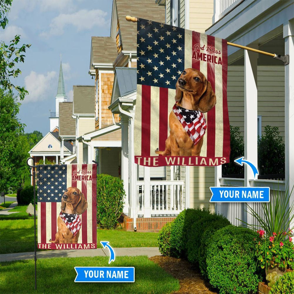 Personalized Dog Flags, Dachshund God Bless America Flag, Custom Dog Garden Flags, Dog Flags Outdoor, Garden Flags Dogs, Dog House Flags