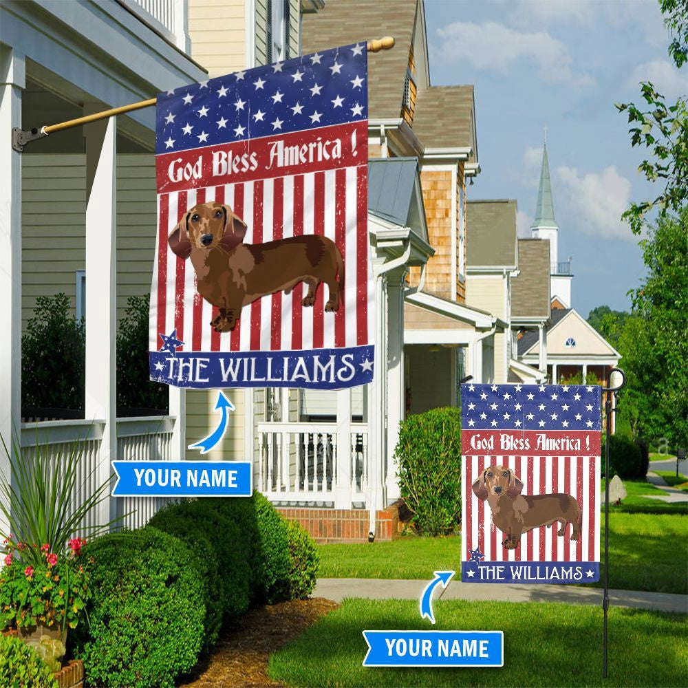 Personalized Dog Flags, Dachshund God Bless America Flag, Garden Flags Dogs, Dog House Flags