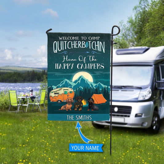 Personalized Dog Flags, Dachshund Home Of The Happy Campers Flag, Custom Dog Garden Flags, Dog Flags Outdoor, Garden Flags Dogs, Dog House Flags