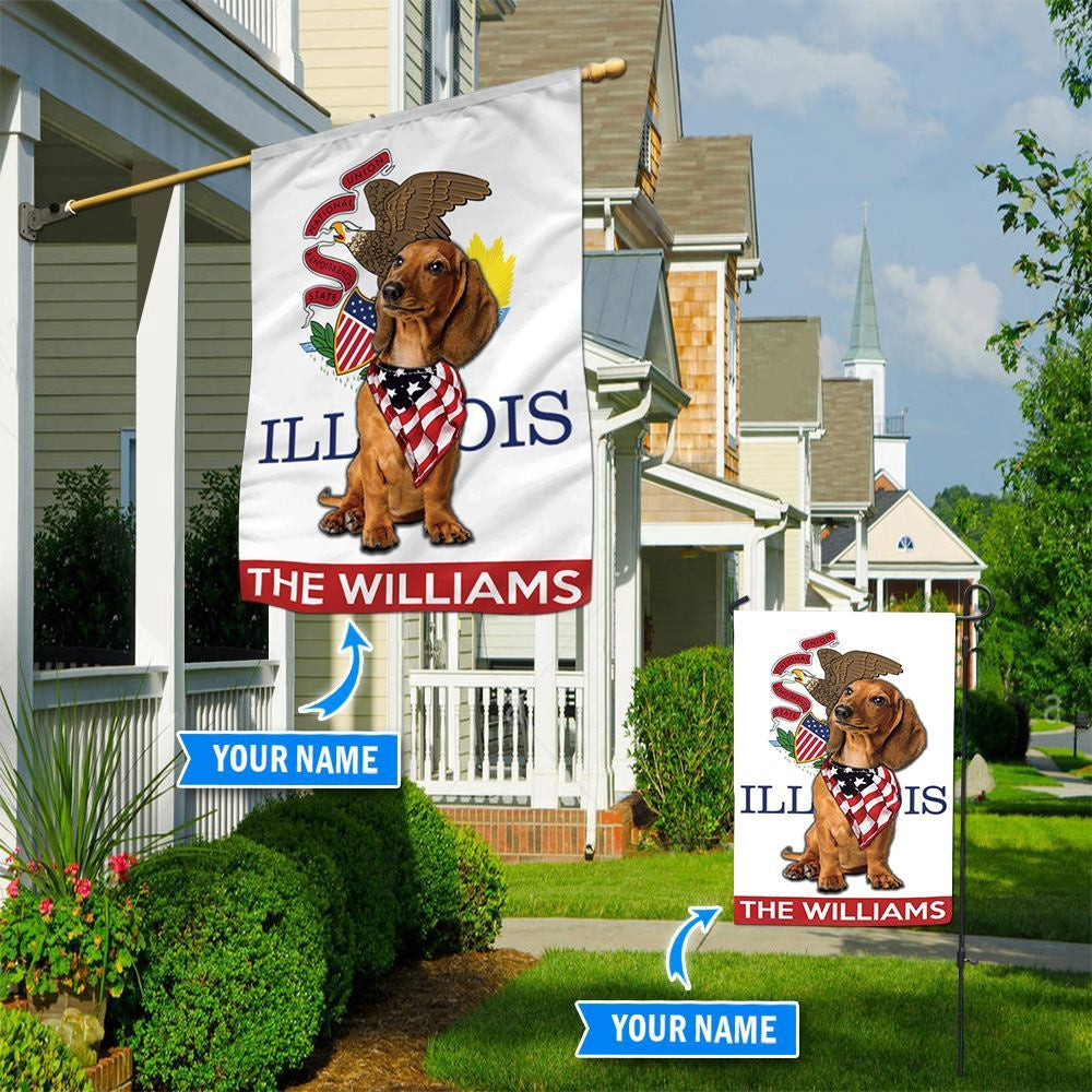 Personalized Dog Flags, Dachshund Illinois Garden Flag, Custom Dog Garden Flags, Dog Flags Outdoor, Garden Flags Dogs, Dog House Flags