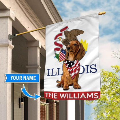 Personalized Dog Flags, Dachshund Illinois Garden Flag, Custom Dog Garden Flags, Dog Flags Outdoor, Garden Flags Dogs, Dog House Flags