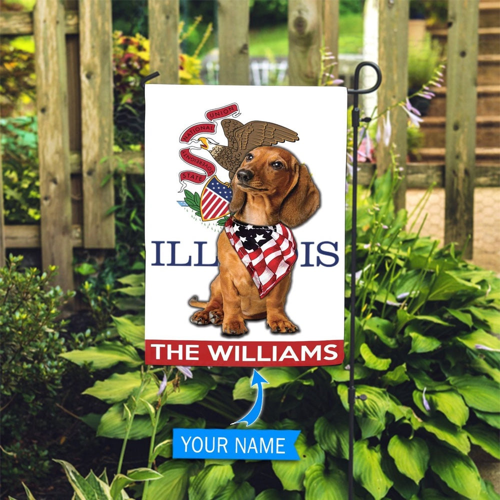 Personalized Dog Flags, Dachshund Illinois Garden Flag, Custom Dog Garden Flags, Dog Flags Outdoor, Garden Flags Dogs, Dog House Flags