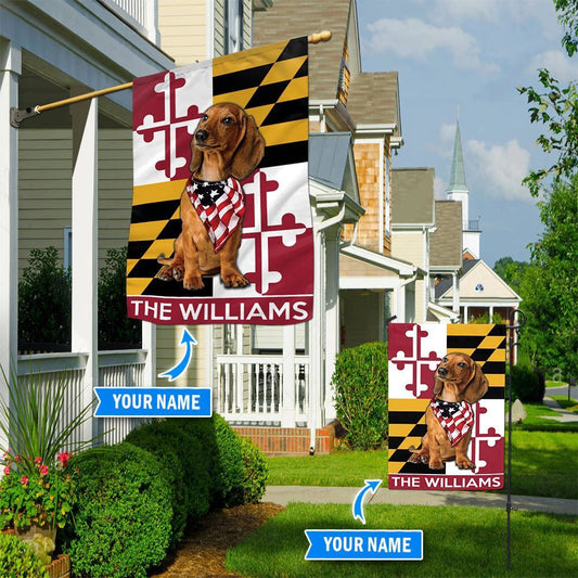 Personalized Dog Flags, Dachshund Maryland Garden Flag, Custom Dog Garden Flags, Dog Flags Outdoor, Garden Flags Dogs, Dog House Flags