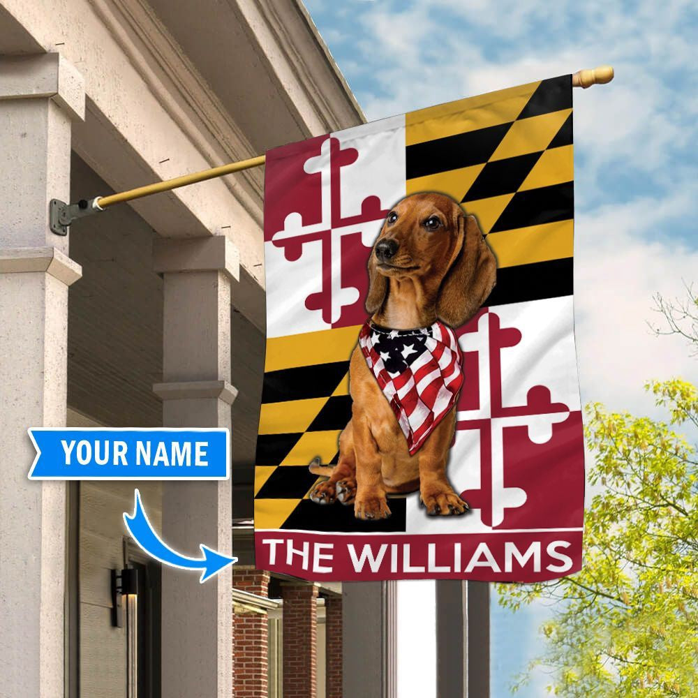 Personalized Dog Flags, Dachshund Maryland Garden Flag, Custom Dog Garden Flags, Dog Flags Outdoor, Garden Flags Dogs, Dog House Flags