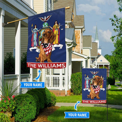 Personalized Dog Flags, Dachshund New York Garden Flag, Custom Dog Garden Flags, Dog Flags Outdoor, Garden Flags Dogs, Dog House Flags