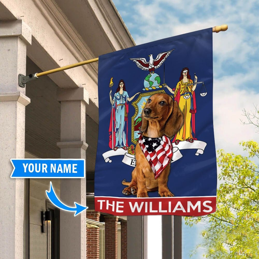 Personalized Dog Flags, Dachshund New York Garden Flag, Custom Dog Garden Flags, Dog Flags Outdoor, Garden Flags Dogs, Dog House Flags