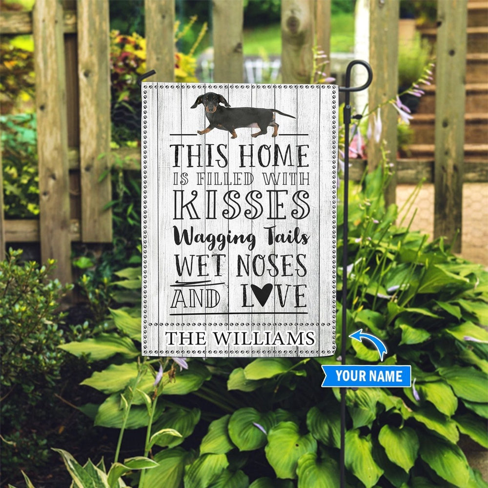 Personalized Dog Flags, Dachshund This Home Is Filled With Kisses Flag, Dog Flags Outdoor, Garden Flags Dogs, Dog House Flags