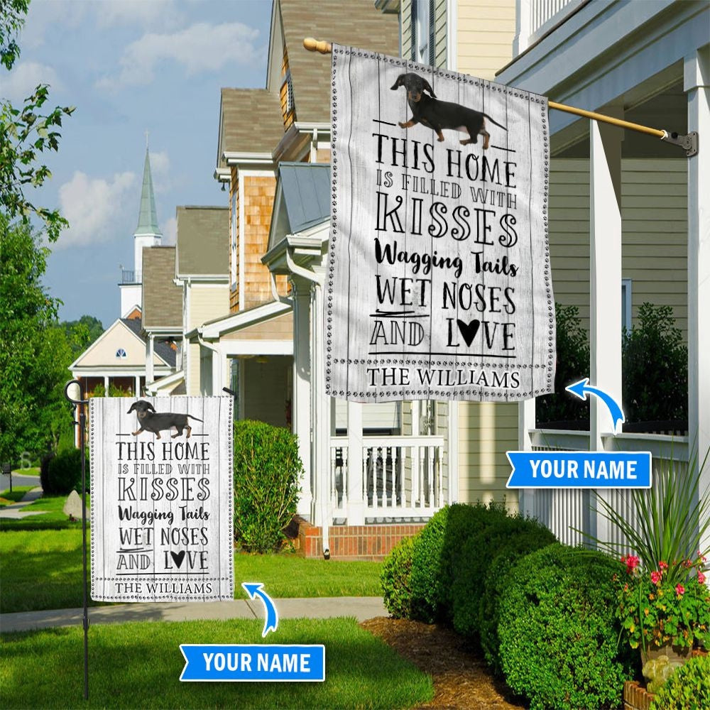 Personalized Dog Flags, Dachshund This Home Is Filled With Kisses Flag, Dog Flags Outdoor, Garden Flags Dogs, Dog House Flags