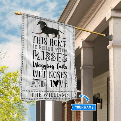 Personalized Dog Flags, Dachshund This Home Is Filled With Kisses Flag, Dog Flags Outdoor, Garden Flags Dogs, Dog House Flags