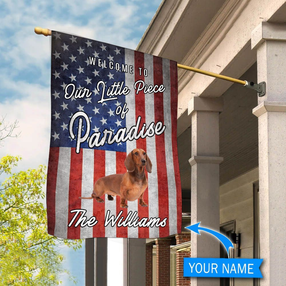 Personalized Dog Flags, Dachshund Welcome To Our Paradise Flag, Dog Flags Outdoor, Garden Flags Dogs, Dog House Flags