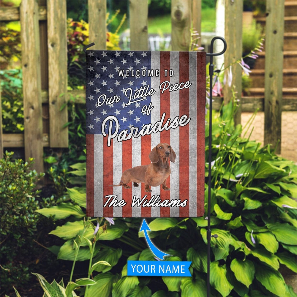 Personalized Dog Flags, Dachshund Welcome To Our Paradise Flag, Dog Flags Outdoor, Garden Flags Dogs, Dog House Flags