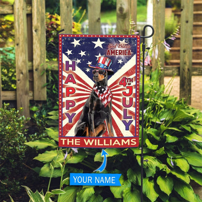 Personalized Dog Flags, Doberman God Bless America, 4th Of July Flag, Custom Dog Garden Flags, Dog Flags Outdoor, Garden Flags Dogs, Dog House Flags