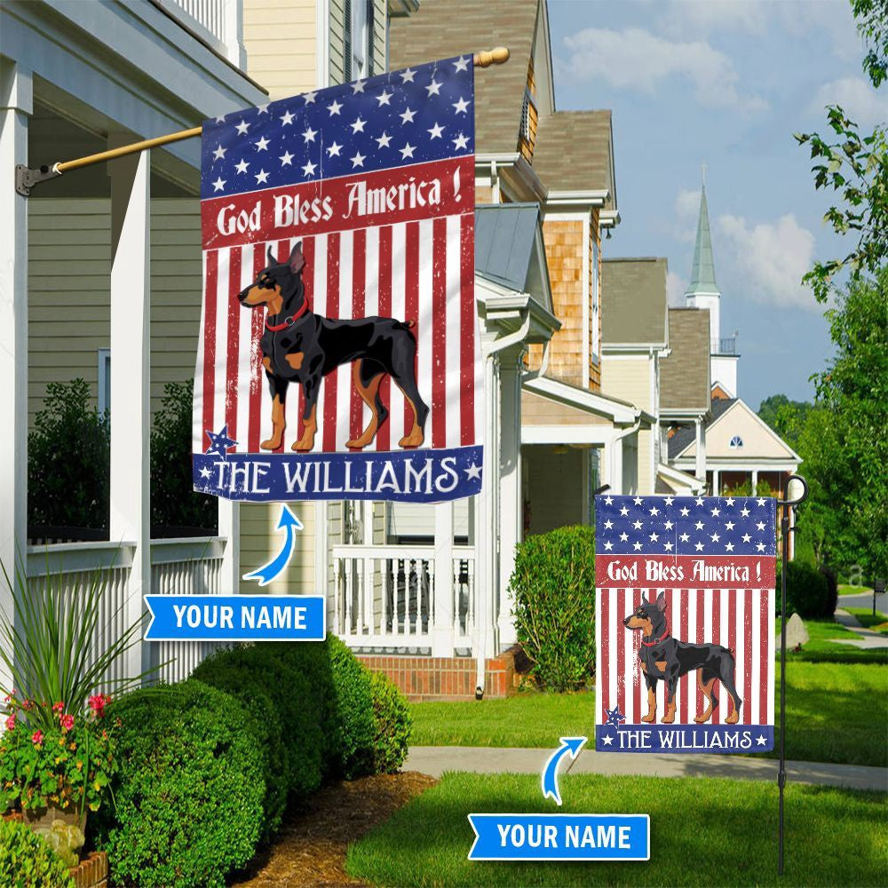 Personalized Dog Flags, Doberman God Bless America Flag, Garden Flags Dogs, Dog House Flags