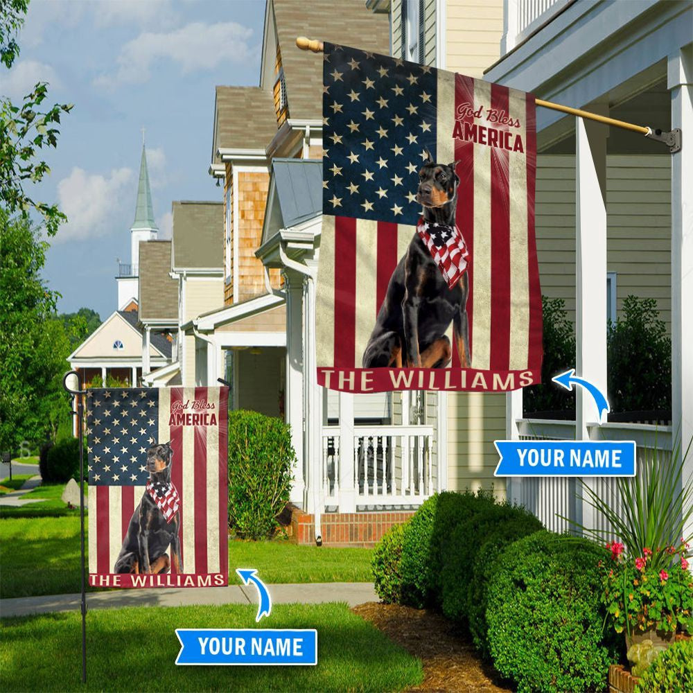 Personalized Dog Flags, Doberman Pinscher God Bless America Flag, Custom Dog Garden Flags, Dog Flags Outdoor, Garden Flags Dogs, Dog House Flags