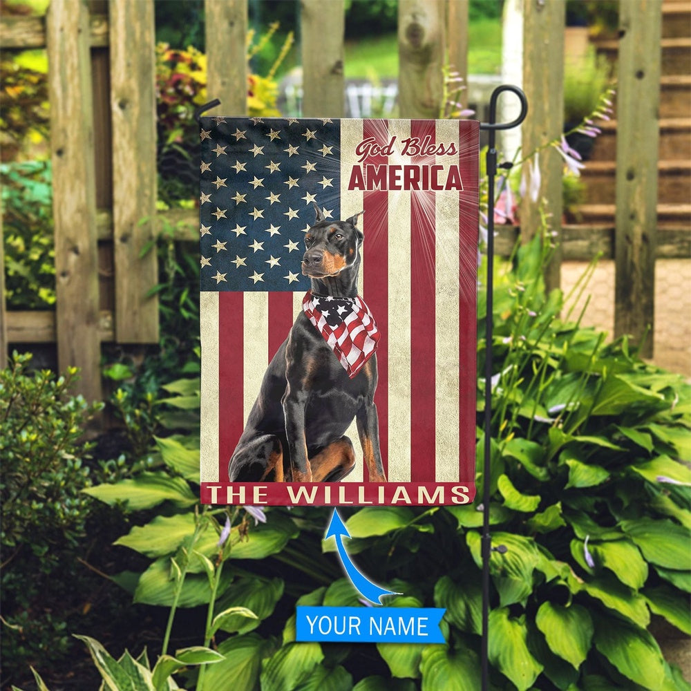 Personalized Dog Flags, Doberman Pinscher God Bless America Flag, Custom Dog Garden Flags, Dog Flags Outdoor, Garden Flags Dogs, Dog House Flags