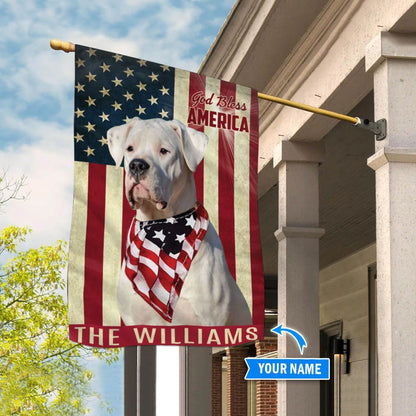 Personalized Dog Flags, Dogo Argentino God Bless America Flag, Custom Dog Garden Flags, Dog Flags Outdoor, Garden Flags Dogs, Dog House Flags