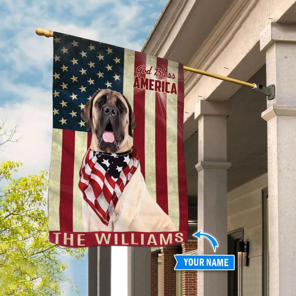 Personalized Dog Flags, English Mastiff God Bless America Flag, Custom Dog Garden Flags, Dog Flags Outdoor, Garden Flags Dogs, Dog House Flags