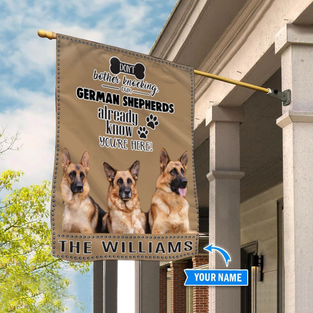 Personalized Dog Flags, German Shepherd Don't Bother Knocking Flag, Dog Flags Outdoor, Garden Flags Dogs, Dog House Flags