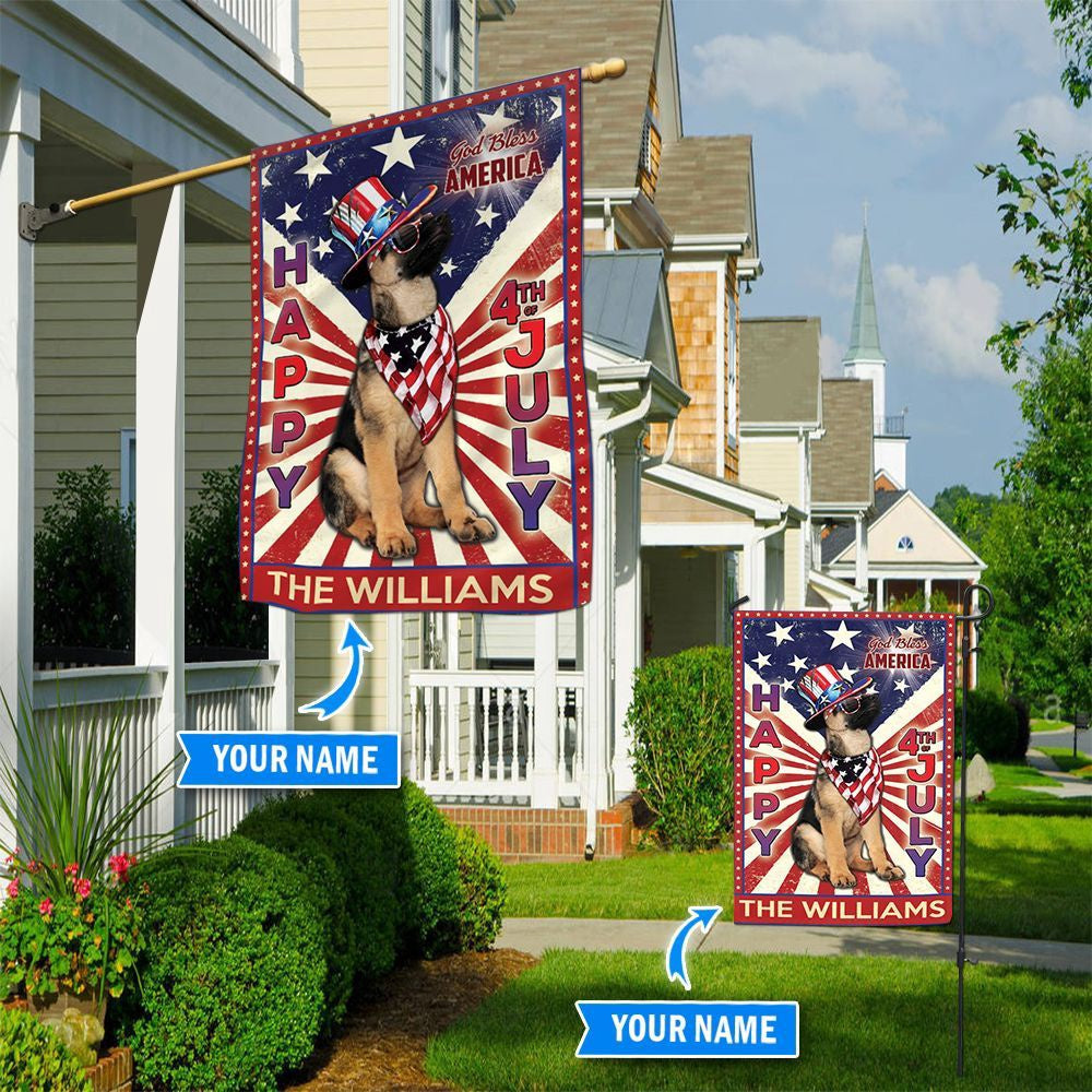 Personalized Dog Flags, German Shepherd God Bless America, 4th Of July Flag, Dog Flags Outdoor, Garden Flags Dogs, Dog House Flags