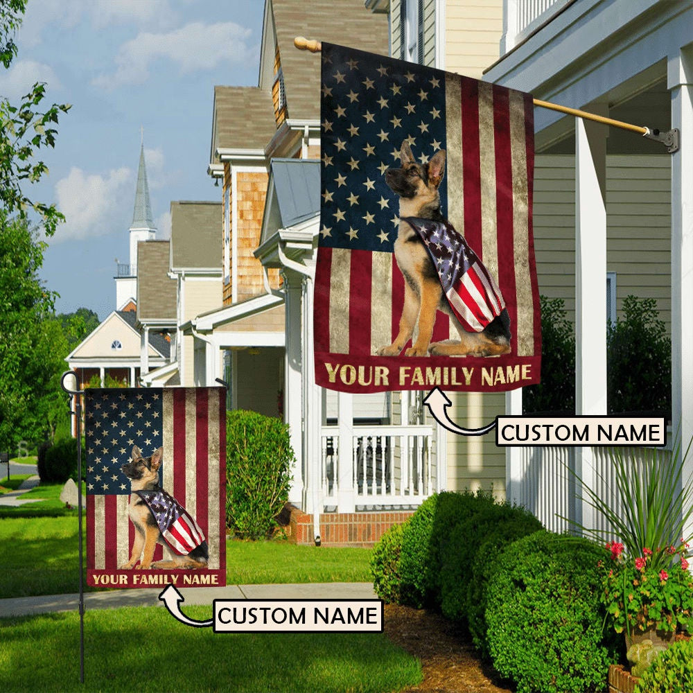 Personalized Dog Flags, German Shepherd &amp American Flag, Dog Flags Outdoor, Garden Flags Dogs, Dog House Flags