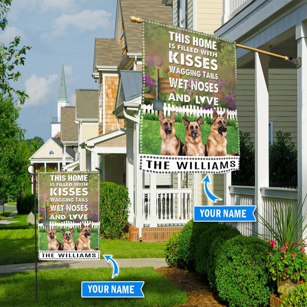 Personalized Dog Flags, German Shepherds This Home Is Filled With Kisses Flag, Dog Flags Outdoor, Garden Flags Dogs, Dog House Flags