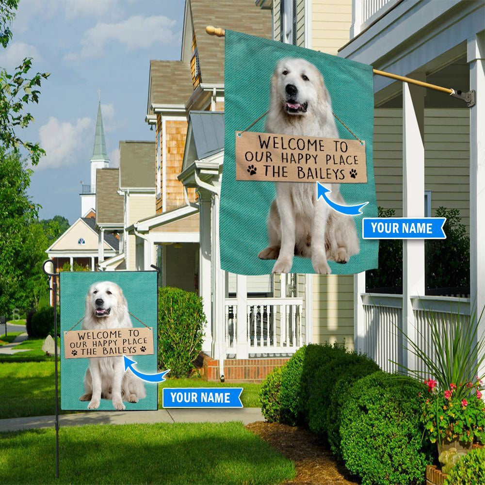 Personalized Dog Flags, Great Pyrenees-Welcome To Our Happy Place Flag, Custom Dog Garden Flags, Dog Flags Outdoor, Garden Flags Dogs, Dog House Flags