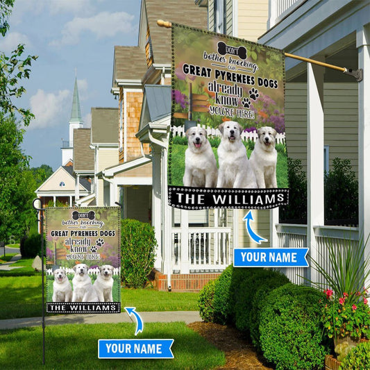 Personalized Dog Flags, Great Pyrenees Don't Bother Knocking Flag, Dog Flags Outdoor, Garden Flags Dogs, Dog House Flags