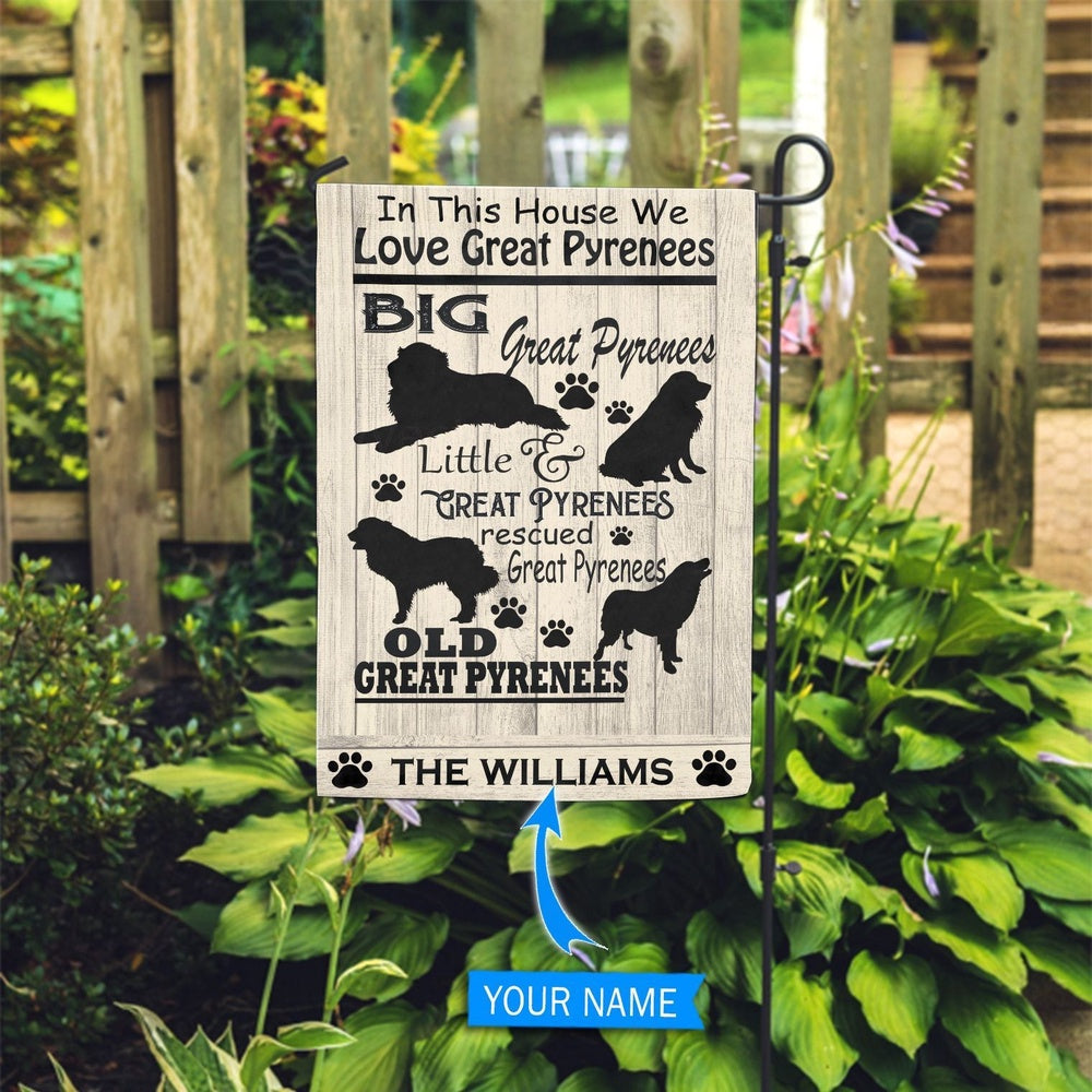 Personalized Dog Flags, In This House We Love Great Pyrenees Garden Flag, Dog Flags Outdoor, Garden Flags Dogs, Dog House Flags