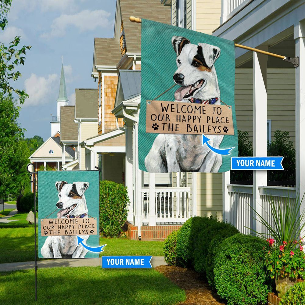 Personalized Dog Flags, Jack Russell Terrier-Welcome To Our Happy Place Flag, Garden Flags Dogs, Dog House Flags