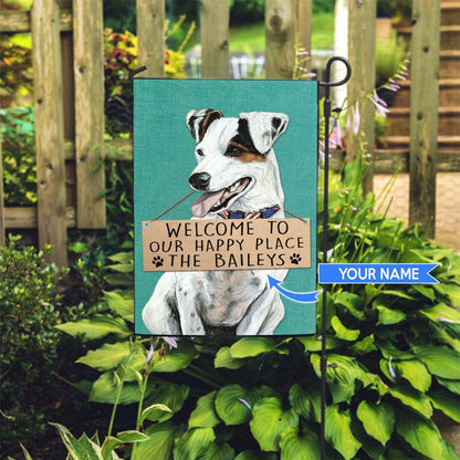 Personalized Dog Flags, Jack Russell Terrier-Welcome To Our Happy Place Flag, Garden Flags Dogs, Dog House Flags