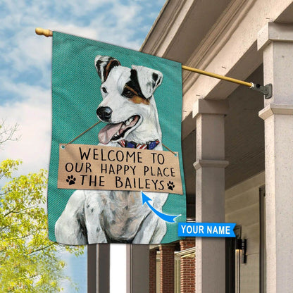 Personalized Dog Flags, Jack Russell Terrier-Welcome To Our Happy Place Flag, Garden Flags Dogs, Dog House Flags
