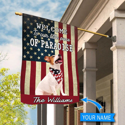 Personalized Dog Flags, Jack Russell Terrier Welcome To Our Paradise Flag, Dog Flags Outdoor, Garden Flags Dogs, Dog House Flags