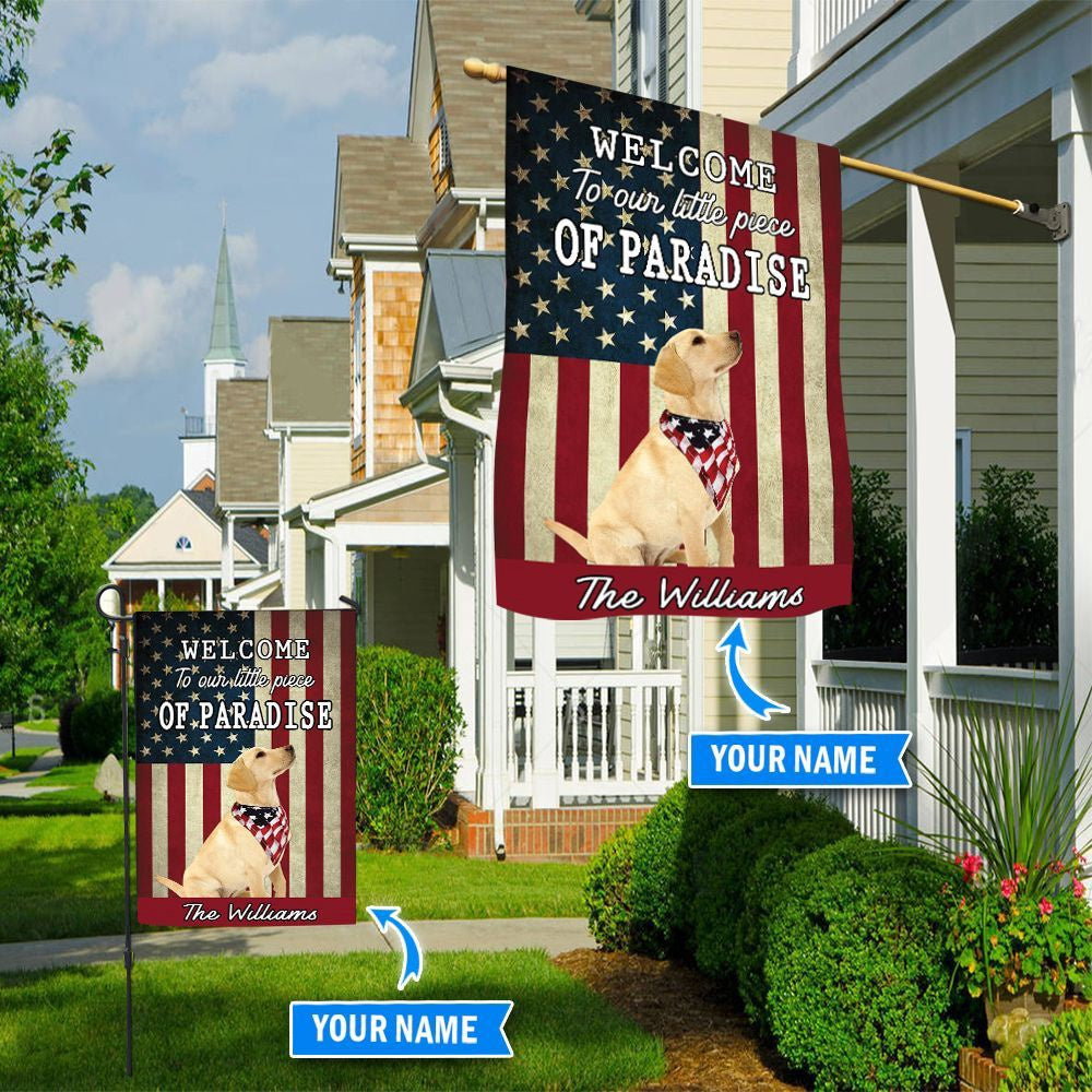 Personalized Dog Flags, Labrador Retriever Welcome To Our Paradise Flag, Dog Flags Outdoor, Garden Flags Dogs, Dog House Flags